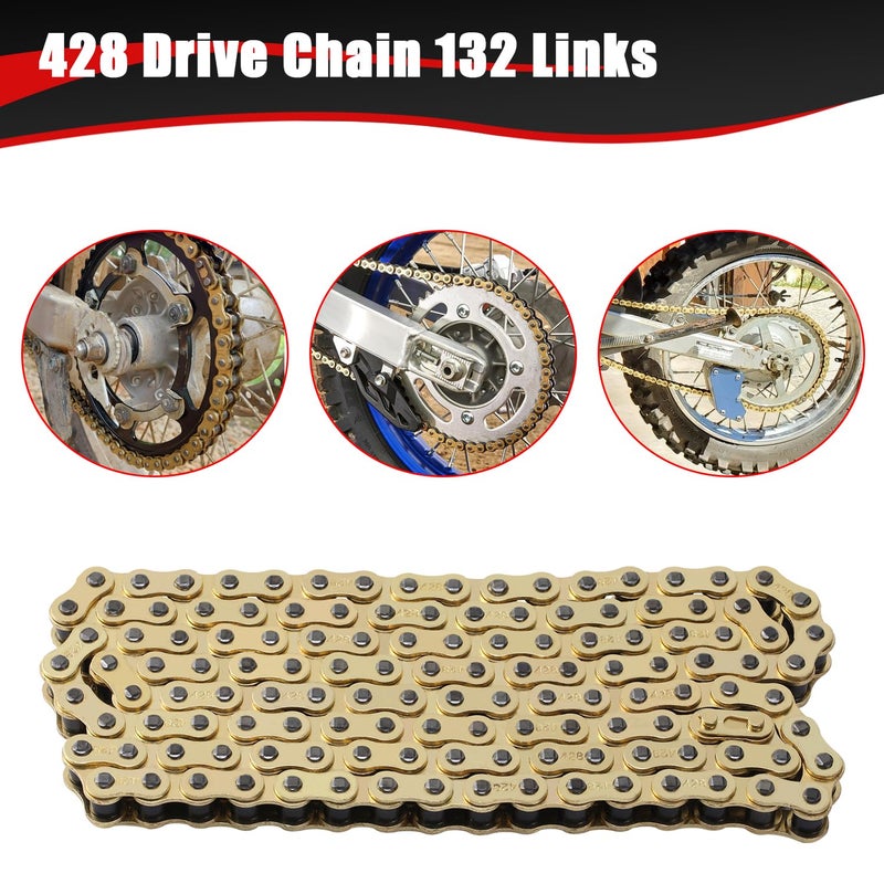 KAMIER 428 Motorcycle Chain 132 Link Gold with Chain Breaker for TTR125 TTR225 Hawk 250 Boom Vader 125 Apollo RFZ TaoTao Coleman 110cc 125cc 150cc Pit Dirt Bike 4 Wheeler ATV Go Kart Heavy Duty Parts - Image 3
